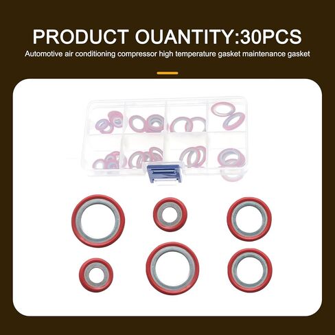 Pack-30 Automotive Air Conditioning Compressor Port Gaskets, Multi-specification Sealing Gaskets, Universal Maintenance Accessories, for Most Cars (Black) in Saudi Arabia