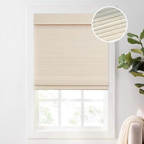 Bamboo Roman Shades - 22.5" W x 48" H Light Filtering Blinds for Windows, Natural Premium Quality Indoor Blinds for Living Room, Bedroom, or Office in Saudi Arabia