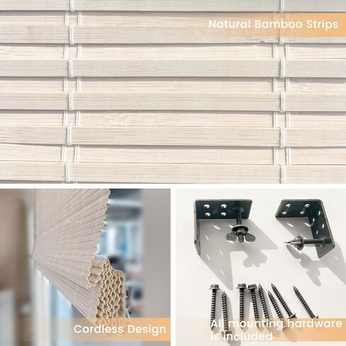 Bamboo Roman Shades - 22.5" W x 48" H Light Filtering Blinds for Windows, Natural Premium Quality Indoor Blinds for Living Room, Bedroom, or Office in Saudi Arabia