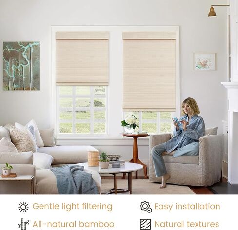 Bamboo Roman Shades - 22.5" W x 48" H Light Filtering Blinds for Windows, Natural Premium Quality Indoor Blinds for Living Room, Bedroom, or Office in Saudi Arabia