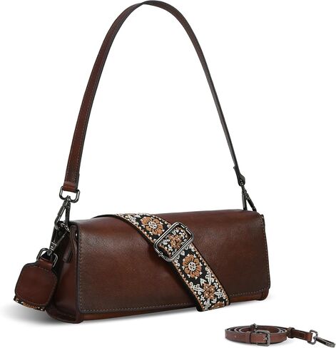 Iswee Leather Purses for Women Crossbody Bag Vintage Flap Saddle Purse Zipper Women’s Shoulder Handbags with 3 Straps in Saudi Arabia