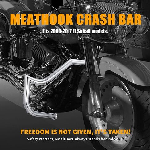 MoKitDora Softail Meathook Engine Guard Highway Crash Bar 1.25 سم سمين لـ Harley 2000-2017 FL Heritage Classic Deluxe Fat Boy Models، أسود in Kuwait