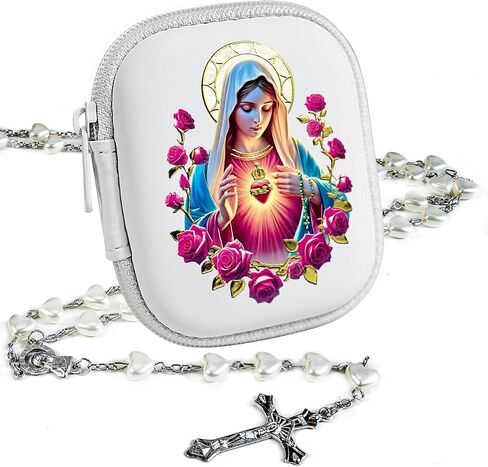 خرز المسبحة الكاثوليكية للنساء - حبات اللؤلؤ مع الصليب الكلاسيكي ، صندوق صلاة مريم العذراء ، هدايا الشركة الأولى ، مجوهرات تأكيد المعمودية in Kuwait