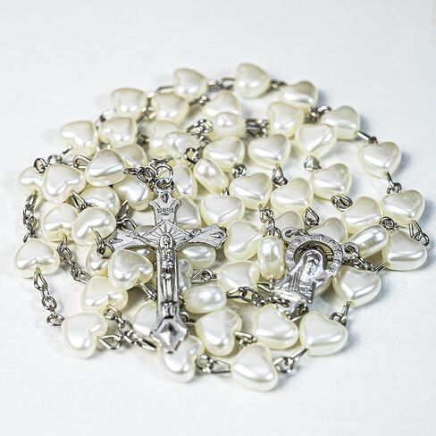 خرز المسبحة الكاثوليكية للنساء - حبات اللؤلؤ مع الصليب الكلاسيكي ، صندوق صلاة مريم العذراء ، هدايا الشركة الأولى ، مجوهرات تأكيد المعمودية in Kuwait