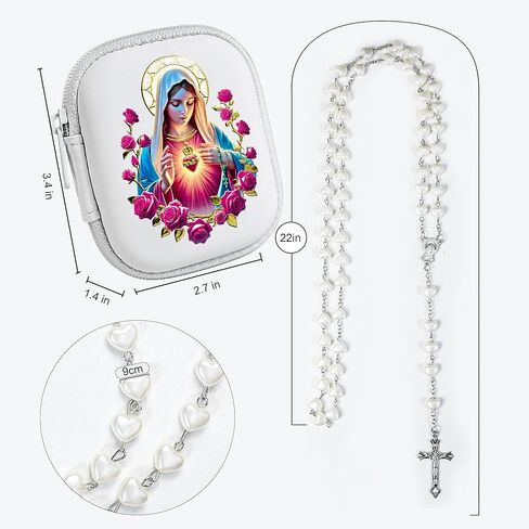 خرز المسبحة الكاثوليكية للنساء - حبات اللؤلؤ مع الصليب الكلاسيكي ، صندوق صلاة مريم العذراء ، هدايا الشركة الأولى ، مجوهرات تأكيد المعمودية in Kuwait
