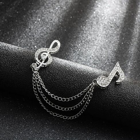 ملاحظة موسيقى الراين مع تعليق دبوس بروش طويل شرابة للنساء للنساء Crystal G clef سلسلة الموسيقية الطبقات دبابيس السترة سترة سترة معطف الستكسيدو. in Kuwait