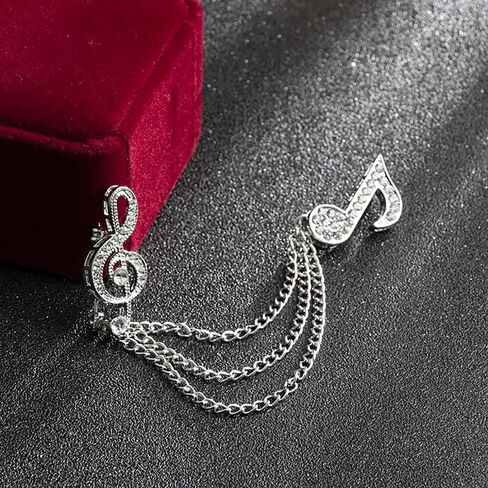 ملاحظة موسيقى الراين مع تعليق دبوس بروش طويل شرابة للنساء للنساء Crystal G clef سلسلة الموسيقية الطبقات دبابيس السترة سترة سترة معطف الستكسيدو. in Kuwait