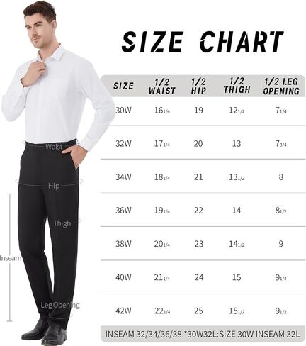 Men's Tall Classic Fit Flex Expandable Waist Flat Front Dress Pants Wrinkle-Free Formal Pants for Business & Office in Saudi Arabia