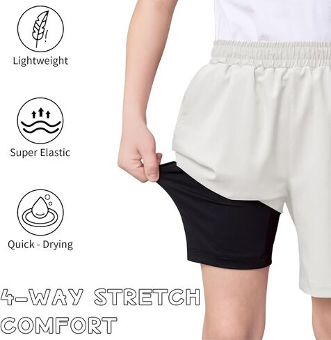 QBK Boys Shorts Girls with Compression Liner 2-in-1 Shorts Ports Moisture Wicking لتشغيل أطفال الأطفال الصغار in Saudi Arabia