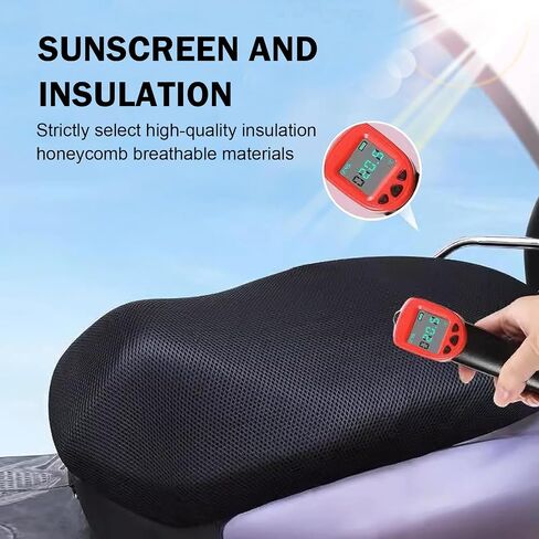 Scooter Motorcycle Seat Cover, Heat Insulation Breathable Honeycomb Mesh Anti-scald Thickened Protective Cover, Summer Essential Accessory, Suitable for Most Motorcycle Scooters (Black #L) in Kuwait