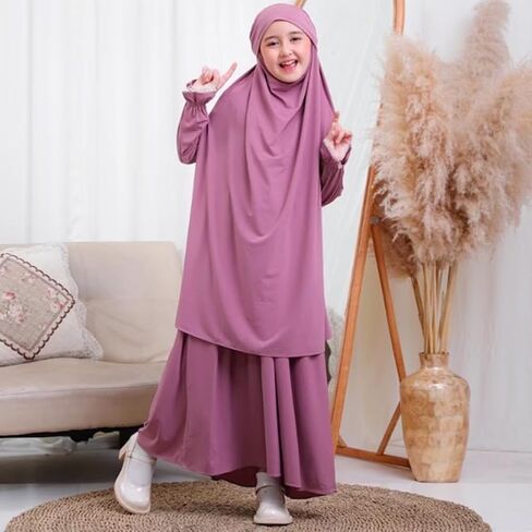 Kids Girls Muslim Islamic Two-piece Outfits Lace Long Sleeve Hijab Dress Abaya and Loose Skirt Full Cover Kaftan in Saudi Arabia