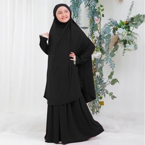 أطفال الأطفال المسلمين الإسلامية الإسلامية المكون من قطعتين من الدانتيل الطويل الأكمام الحجاب in Saudi Arabia