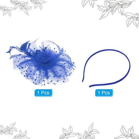 PATIKIL Fascinators Hat Clip Set, with Hairband Tea Party Face Veil Hat Vintage Headwear Cocktail Wedding Women's Feather Mesh for Women, Navy Blue in Saudi Arabia