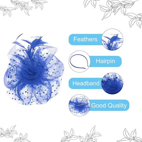 PATIKIL Fascinators Hat Clip Set, with Hairband Tea Party Face Veil Hat Vintage Headwear Cocktail Wedding Women's Feather Mesh for Women, Navy Blue in Saudi Arabia