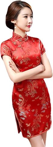 اللباس الصيني على الطراز الصيني يحسن مزاج Cheongsam ، وملابس أداء المرأة اليومية المطبوعة الحرير الرجعية in Kuwait