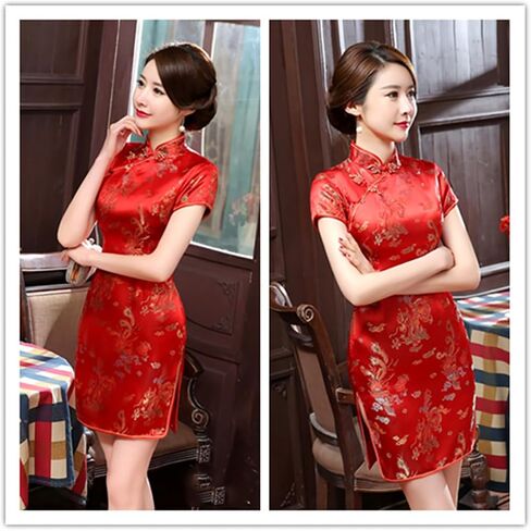اللباس الصيني على الطراز الصيني يحسن مزاج Cheongsam ، وملابس أداء المرأة اليومية المطبوعة الحرير الرجعية in Kuwait