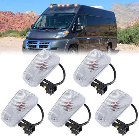 5PCS Cab Roof Marker Lights Top Roof Clearance Running Lights Compatible with 2014-2023 Dodge Ram ProMaster 1500 2500 3500 Replace# 926-109 68232473AA/AB/AC/AD (Clear Lens Amber Halogen Lamp) in Kuwait