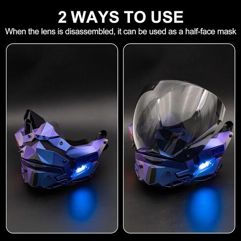 LED Cyberpunk Mask for Men Face Mask Detachable for Holloween Cosplay Costume Holiday Party Tactical Movie Prors in Saudi Arabia