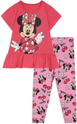 Disney Minnie Mouse Floral Peplum T-Shirt and Leggings Outfit Set Infant to Big Kid Sizes (12 Months - 14-16) in Saudi Arabia