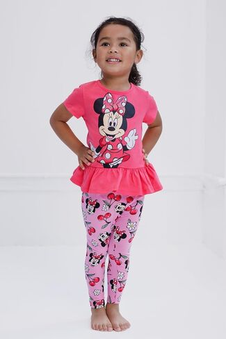 Disney Minnie Mouse Floral Peplum T-Shirt and Leggings Outfit Set Infant to Big Kid Sizes (12 Months - 14-16) in Saudi Arabia
