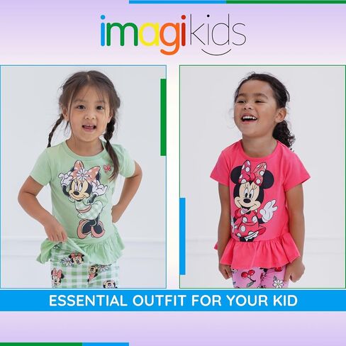 Disney Minnie Mouse Floral Peplum T-Shirt and Leggings Outfit Set Infant to Big Kid Sizes (12 Months - 14-16) in Saudi Arabia