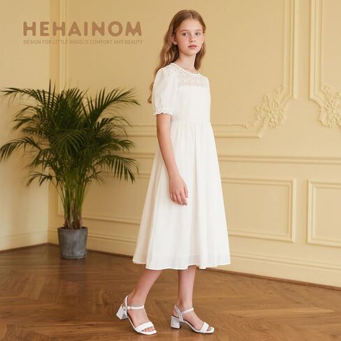 Hehainom Girls Heels Dress Shoes Square Toe Sandals Flower Girl Party Wedding Church Little Big Kid Shoes in Saudi Arabia