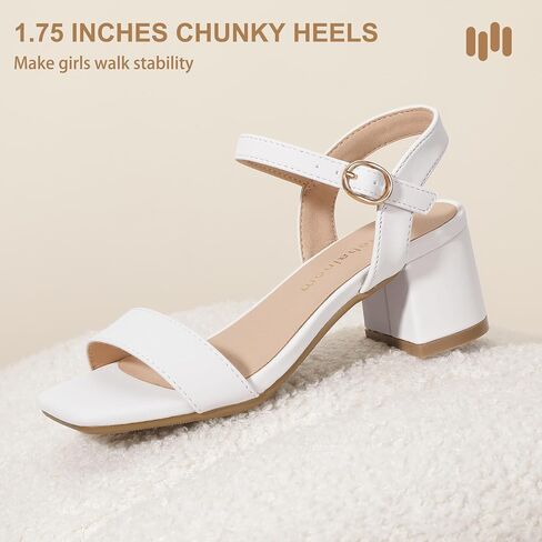Hehainom Girls Heels Dress Shoes Square Toe Sandals Flower Girl Party Wedding Church Little Big Kid Shoes in Saudi Arabia