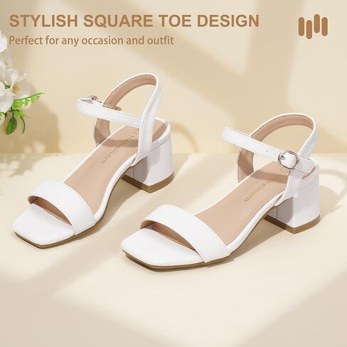 Hehainom Girls Heels Dress Shoes Square Toe Sandals Flower Girl Party Wedding Church Little Big Kid Shoes in Saudi Arabia