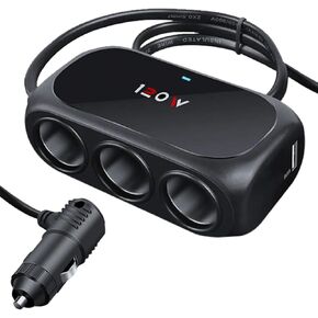 3-Socket Car Cigarette Lighter Splitter Adapter, 2 USB Splitter Extender [120W] [12V/24V] [3.1A Dual USB Car Charger] [Black] for Device with Emergency Warning Light