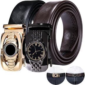 DUBULLE MEN MENER BELL DESIGNER Ratchet Belts 2 PCS LEATHER Automatic Automatic Buckles قابل للتعديل