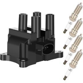 OCPTY High-Performance Ignition Coil Set (1 Pack) with 4 Iridium Spark Plugs – Compatible for Ford Focus 2.0L (2000-2004) & Mazda Tribute 2.0L (2004) – Replaces ZZM418100, DG-536, DG-474