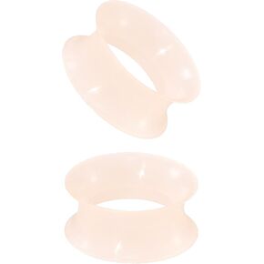 2PCS Ultra Thin Silicone Double Flared Flesh Skin Tone Ear Gauges Tunnel Plugs Soft and Smooth Skin Silicone Stretchers Expander for Women Men 8G-1" 3-25mm