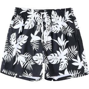 Floerns Men's Tropical Print Wide Leg Swim Trunk Drawstring Quick Dry Beach Shorts