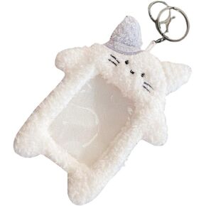 White Cute Plush Photocard Holder Keychain, Cartoon Bear Rabbit Cat Photo Sleeve Cartoon Plush Photo Sleeve Protective Case Photo Albums, Disposable Drinking Straws Frames and Accessories