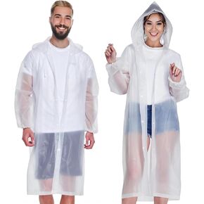 EcoNour Reusable Clear EVA Adult Rain Poncho (2-Pack) | Emergency Hooded Ponchos for Adults | Perfect for Disney World