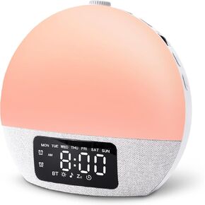 Sunrise Alarm Clock آلة صوت الضوضاء البيضاء مع 25 أصوات مهدئة ، 17 أضواء ليلية ، مكبر صوت بلوتوث استيقظ على مدار الساعة على مدار غرف النوم ، نوم ثقيل ، طفل ، أطفال