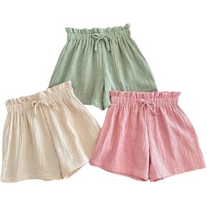 MakeMeChic Girl's 3 Pack Linen Shorts Summer Pajama Boxer Shorts