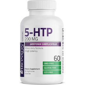 Bronson 5-HTP 200mg Griffonia Simplicifolia Non-GMO, 60 Vegetarian Capsules