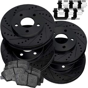Power Sport For 2012-2019 BMW 640i, 640i Gran Coupe, 640i xDrive Gran Coupe PowerSport Front Rear Black Zinc Cross Drilled Slotted Brake Rotors Kit + Ceramic Brake Pads