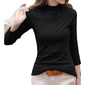 Mock Turtleneck Tops for Women Slim Fit Long Sleeve Shirts T Shirts Trendy Spring Casual Tunic Tops Blouses