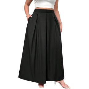 Verdusa Women's Plus Size A Line Maxi Skirt High Pherced Chiped Flowy Terts مع جيوب