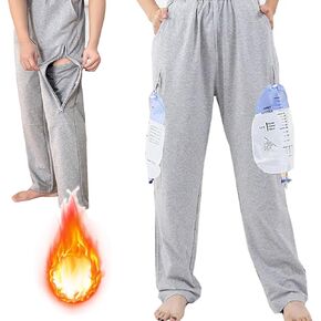 Fleece Lined Winter Urine Bag Holder Pants with Zippered Pockets,Incontinence Catheter Pants,Urine Bag Holder Trousers for Nephropathy Nephrostomy,Cystostomy,Eelderly