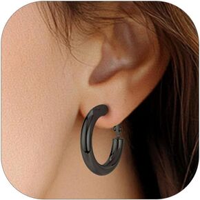 FaithHeart Chunky Hoop Earrings for Women, Silver/Black/14K Gold Plated Stainless Steel Earrings Hollow Tube Hoops Hypoallergenic Lightweight Earring 20/30/40/60/80mm