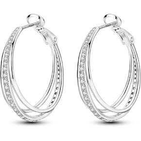 Parmuz 925 Sterling Silver Earrings Big Large Hoops for Women Ladies Lightweight Twisted Hoop Earrings With Cubic Zirconia Hypoallergenic Jewelry for Her