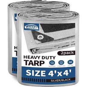 TARPAL Small Tarps 4x6 Feet(2-Pack) Heavy Duty Tarp 10.5Mil Multipurpose Protective Cover Waterproof,Snow or UV Protection,Durable Reinforced Edges,Silver/Black