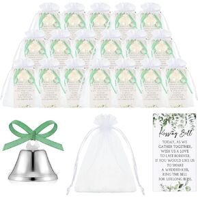 Fumete 300 Pieces Wedding Bells Party Favors for Guests with Cards and Carry Bags Mini Silver Kissing Bells Reception Supplies