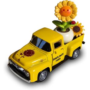 Metal Truck Decor, Artificial Resin Sunflower Decor, Summer Decoration for Vintage Farm Pickup Farmhouse Tabletop Tiered Tray Decor