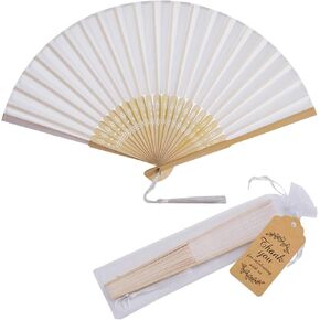 yanstar 30 Sets White Heart-Shaped Folding Fans with 10 Thank You Cards & 10 Organza Bags - Elegant Wedding Favors, Bridal Shower, Baby Shower Decorations, Portable Celebration Gifts for Women