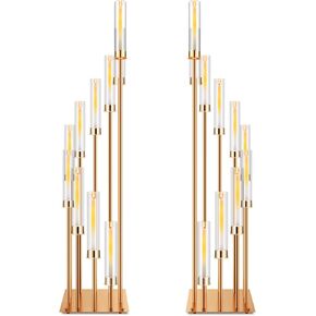دندات 2 PCS 10 الأسلحة الذهب Candelabra 50 "حامل شمعة الزفاف الطويل مركزية أكريليك عمود شمعة الأرض