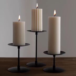 Pillar Candle Holders for Table，Candle Plate Set of 3，Black Candlestick Holders，Decorative Candelabra for Home Decor, Table, Wedding